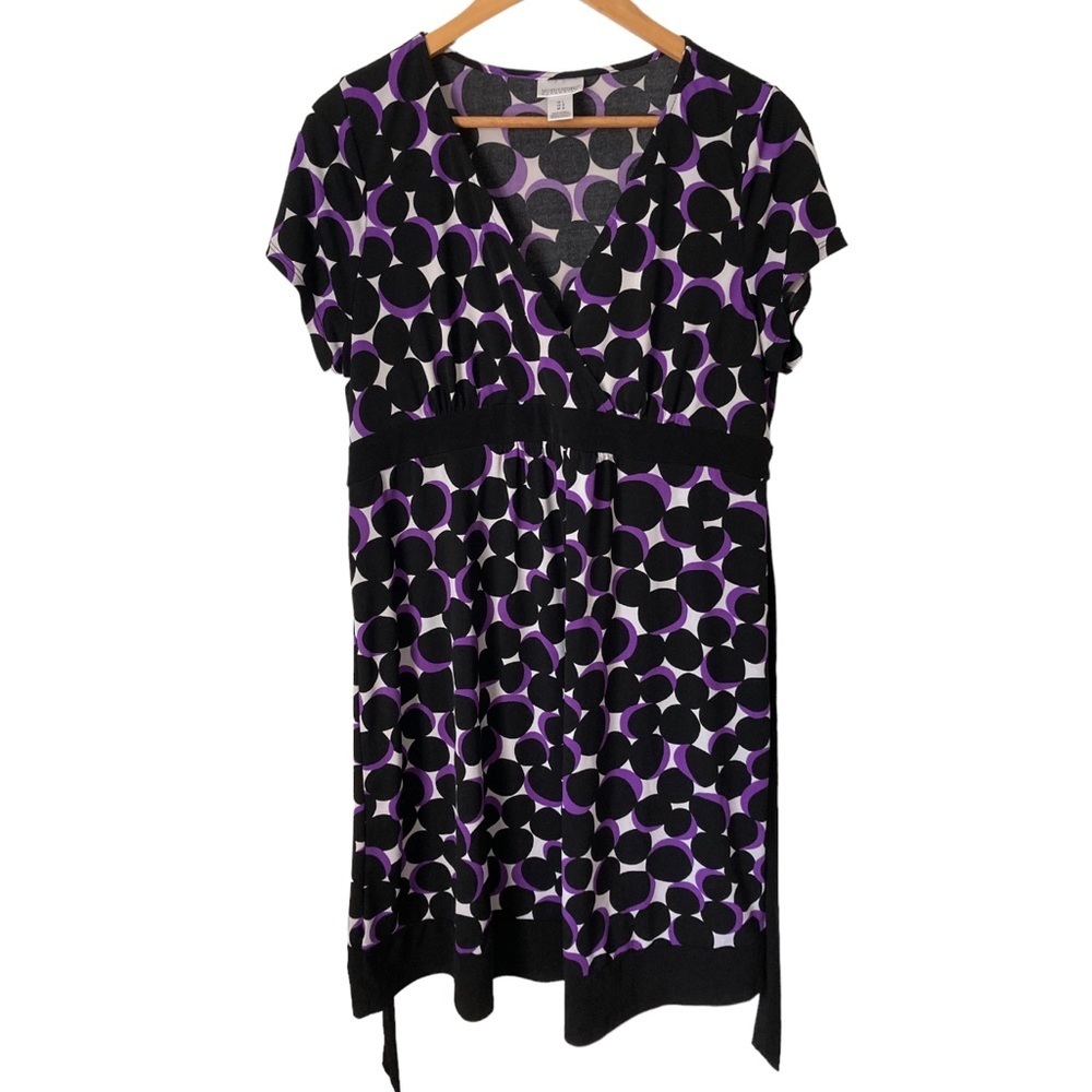 Motherhood Maternity Purple Dot Crossover V-Neck Dress L - Picture 1 of 8